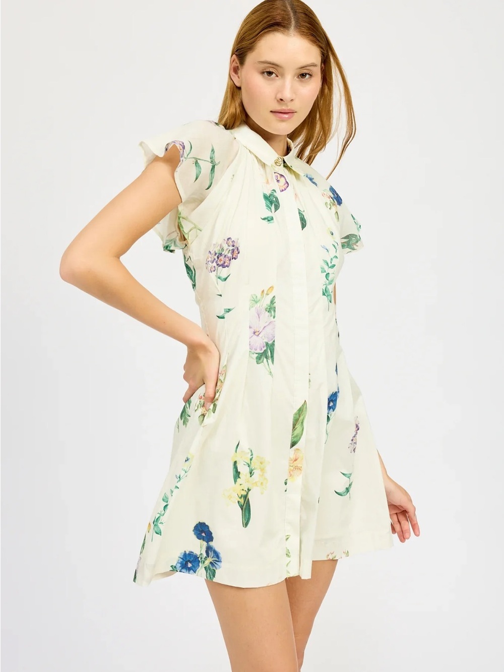 Romantic Floral Anthropologie En Saison Ashley Mini Shirt Dress size Medium
